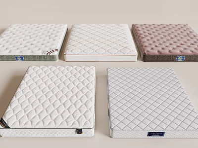 Various Mattresses With Quilted Diamond Patterns And Color Options Displayed 3d model