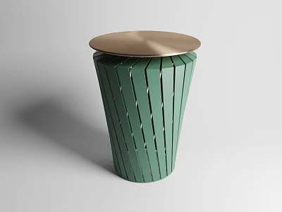 Stylish Contemporary Green Side Table with Vertical Striped Design and Gold Round Top 3d model
