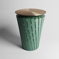 Stylish Contemporary Green Side Table with Vertical Striped Design and Gold Round Top