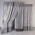 Elegant Beige Draped Curtains With Textured Fabric And White Sheer Curtains