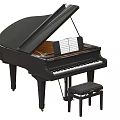 Black Grand Piano With Open Lid White Keys And Music Sheets On Stand With Stool