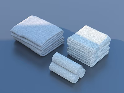 Gray Towels Folded and Rolled Essential Household Items on Blue Background 3d model