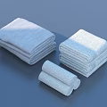 Gray Towels Folded and Rolled Essential Household Items on Blue Background 3d model