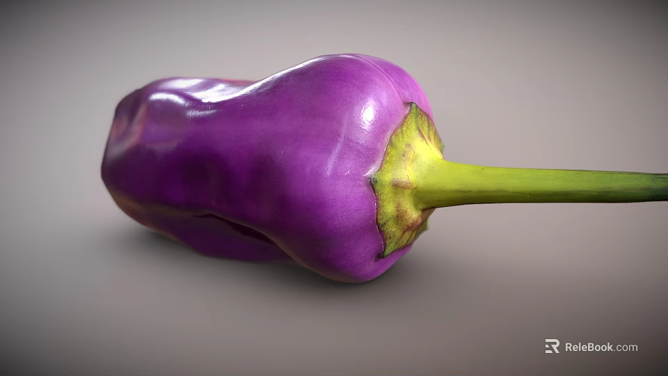 Vibrant Fresh Ripe Purple Eggplant With Green Stem On Gray Background 3d model 