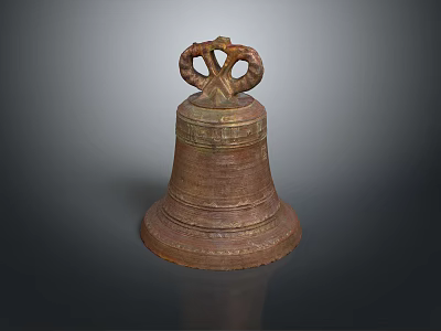 Traditional Decorative Brass Bell With Carved Texture And Top Ring Handle 3d model