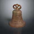 Traditional Decorative Brass Bell With Carved Texture And Top Ring Handle