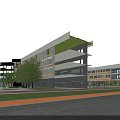 Modern School Building With Red Track Playground Colorful Flags Spectators And Students Running
