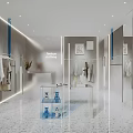 Modern Fashion Store Interior With Hanging Clothes Clothing Racks And Transparent Display Case