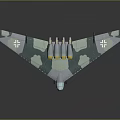 Blue White Camouflage Aircraft Model With Triangular Wings Four Yellow Engines And White Cross Markings