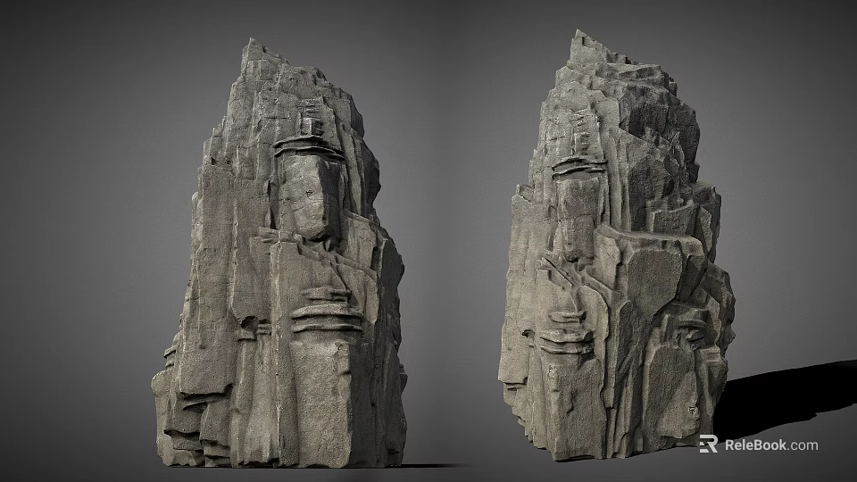 Rustic Handcrafted Stone Wood Sculpture Design With Natural Texture And Carved Patterns 3d model 