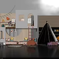 Fun Bunk Bed In Kids Room With Slide Play Tent Storage Shelves And Toys
