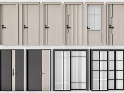 Modern Hinged Doors with Various Designs Glass Panels and Wooden Frames 3d model