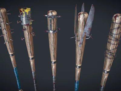Modified Baseball Bats As Weapons With Nails Blades And Bloodstains 3d model