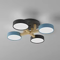 Modern Ceiling Light With Multiple Blue Black Shades And Wooden Frame 3d model