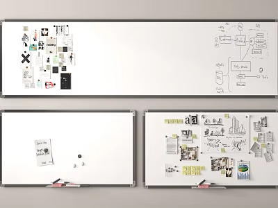 Whiteboard With Creative Sketches Diagrams Notes Stickers And Design Elements 3d model