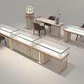 Elegant Jewelry Store Interior With Glass Display Cases Wooden Tables And Comfortable Chairs