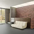 Modern Clothing Store Interior With Large Windows Sofa Brick Wall And Wooden Structure