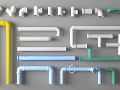Variety Of Pipes In Different Colors And Shapes 3d model