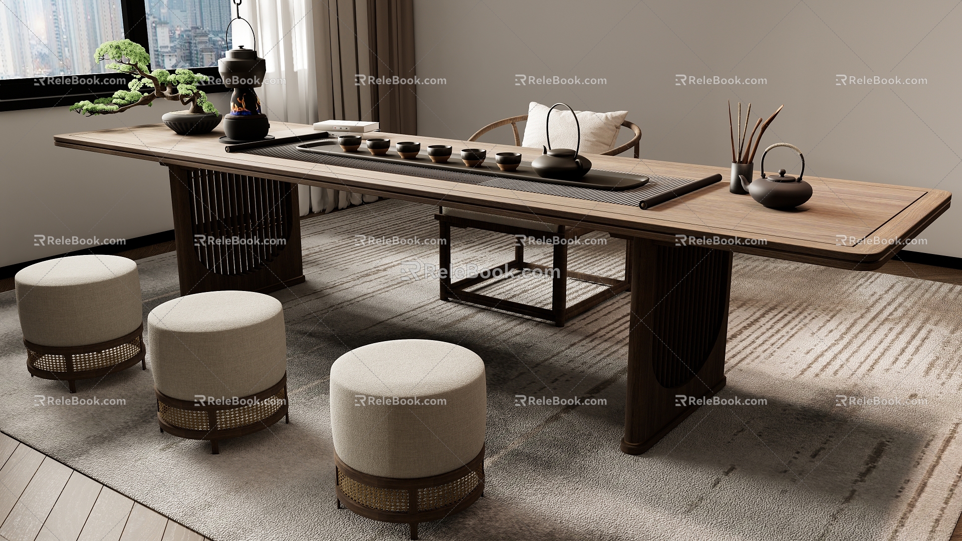 New Chinese Tea Table and Chair Combination Tea Table Tea Table 3d model