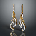 Elegant Golden Earrings With Curved Design And Sparkling Diamond Accents