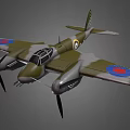 WWII Fighter Plane With Green Brown Camouflage Twin Propellers And Round Wing Insignia