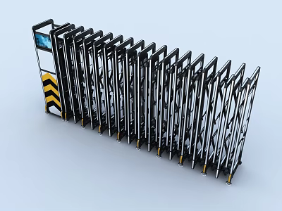 Retractable Metal Security Gate With Folding Bars And Control Panel 3d model