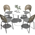 Modern Round White Table With Leaf Shaped Backrest Chairs And Potted Plant 3d model