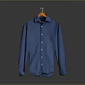 Blue Long Sleeve Button Front Shirt Hanging On Hanger With Classic Design