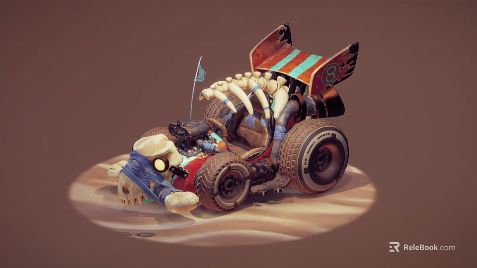Creative Vehicle Model With Skeleton Parts Colorful Tires And Small Flag 3d model 