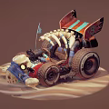 Creative Vehicle Model With Skeleton Parts Colorful Tires And Small Flag