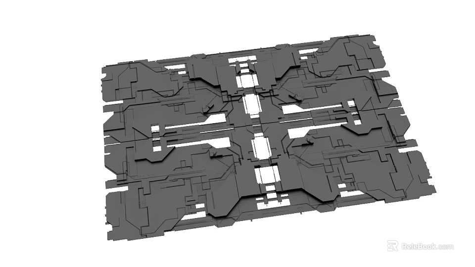 Gray Detailed Complex Geometric Structure With Interconnected Mechanical Design Elements 3d model 