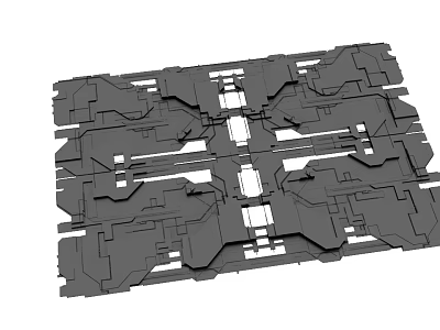 Gray Detailed Complex Geometric Structure With Interconnected Mechanical Design Elements 3d model