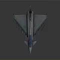 Streamlined Military Fighter Jet With Blue Canopy Gray Fuselage And Weapon Mounts