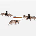 Three Flying Bats in Mid Air with Spread Wings and Natural Flight Posture