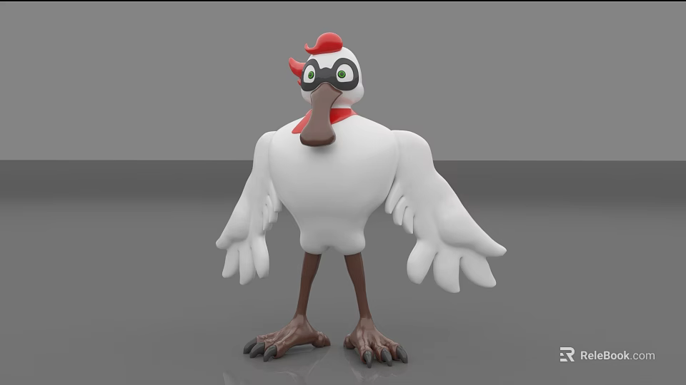 Cute Chicken Plush Doll With White Body Red Comb Large Eyes And Brown Legs 3d model 
