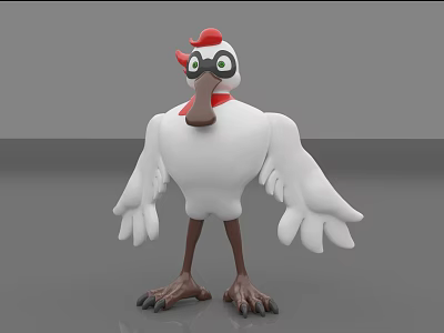 Cute Chicken Plush Doll With White Body Red Comb Large Eyes And Brown Legs 3d model