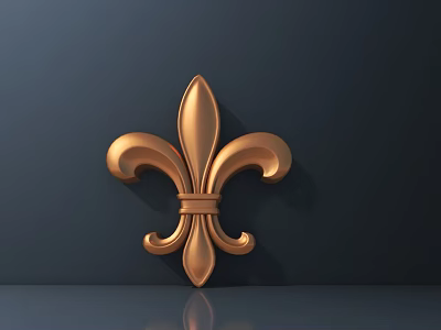 Golden Fleur de Lis Decorative Carving on Dark Background with Reflection 3d model