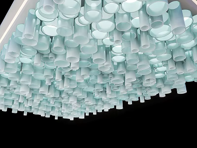 Artistic Modern Ceiling Design With Suspended Transparent Cylindrical Acrylic Tubes And Illumination 3d model