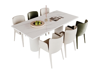 Cream style dining table and chair combination dining table and chair 3d model