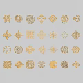 Intricate Golden Decorative Carvings With Various Traditional Ornamental Patterns On White Background