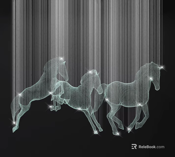 Horse Shaped Wireframe Crystal Chandelier With Illuminated Crystals Modern Artistic Decor 3d model 