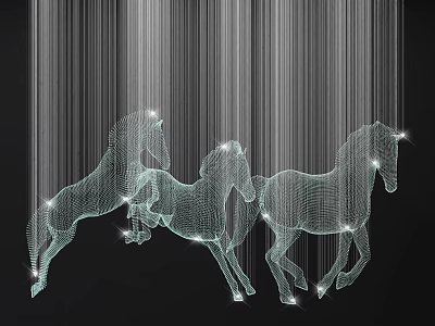 Horse Shaped Wireframe Crystal Chandelier With Illuminated Crystals Modern Artistic Decor 3d model