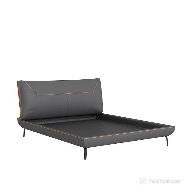 Modern Gray Leather Double Bed With Stitched Headboard And Thin Black Legs 3d model