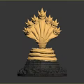 Gold Trophy With Black Base And Flame Shaped Decorative Design Elements 3d model