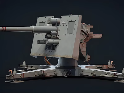 Military Artillery Weapon System With Long Barrel Rotating Turret And Sturdy Platform Mount 3d model