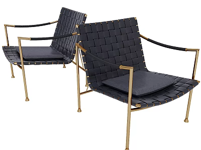 Modern Dining Chairs With Gold Metal Frame Woven Design And Black Cushions 3d model