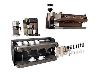 Modern Kitchen Appliances With Home And Commercial Coffee Machines Cups And Accessories 3d model