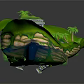 Cartoon Scene With Lush Green Foliage Stone Platforms And Winding Path