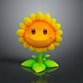 Cartoon Sunflower With Smiling Face Yellow Petals Orange Center And Green Stem Leaves