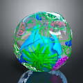 Colorful Marine Animals Inside Transparent Sphere With Green Plants And Decorative Elements